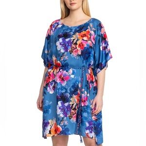 Johnny Was Summer Days Floral Cover Up 2XL Blue Boho Kaftan Tunic